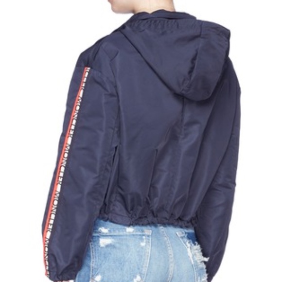 Moncler Jacket Crop Zirconite Hooded Jacket Navy Windbreaker Sz 5 100% Authentic - Picture 3 of 16